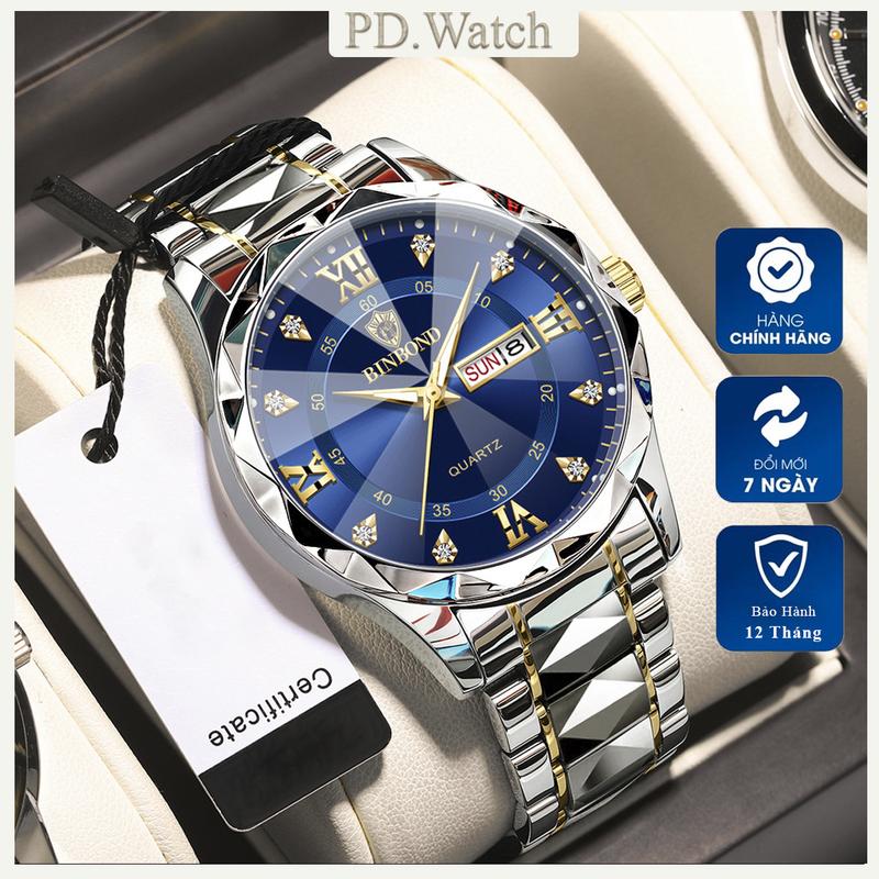 Đồng Hồ Nam Chính Hãng Binbond PDW82 Đồng Hồ Đeo Tay Dây Thép 316 Không Gỉ Chống Nước Phát Sáng Watch