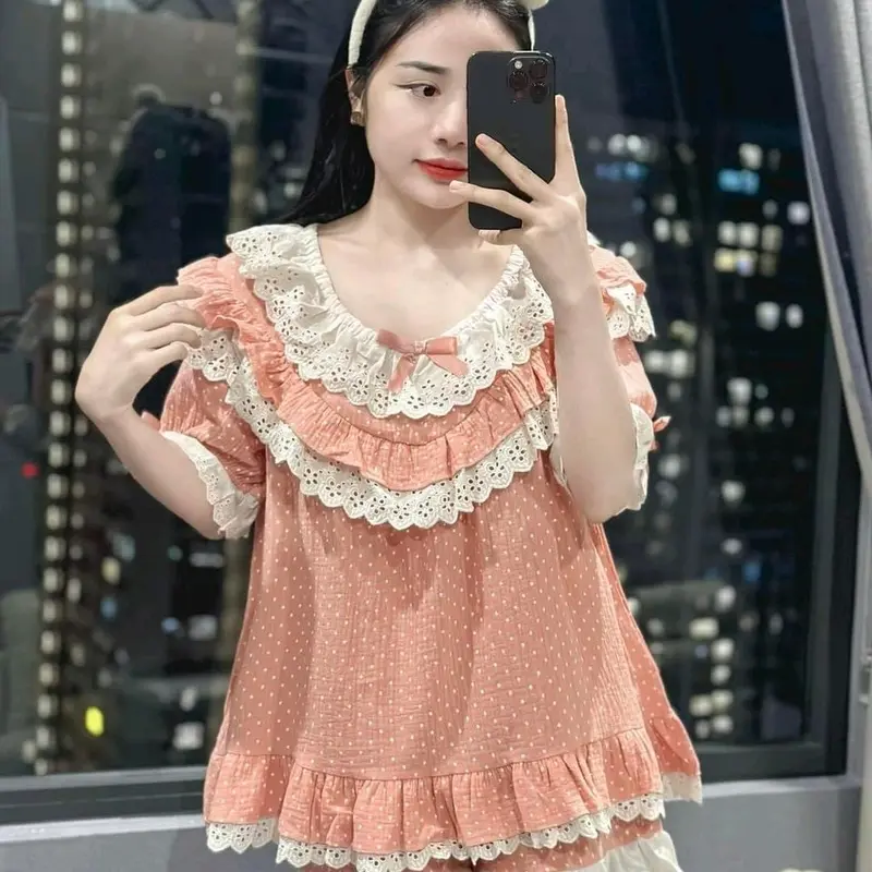 Sét đùi babydoll chấm bi phối ren tiểu thư bigsize chất lụa mát 4