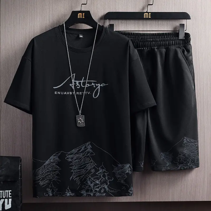 Bộ quần áo nam thể thao thun lạnh co dãn nhanh khô in chữ Ground Menswear 4