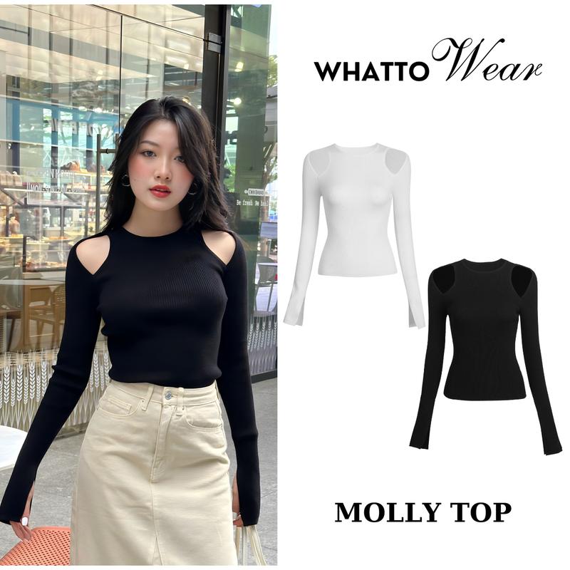  MOLLY TOP - Áo len dệt kim khoét vai tay xẻ thu đông 
