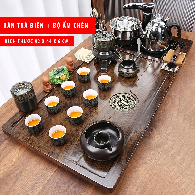 Bàn trà điện tự động cấp nước tự kèm bếp đôi kèm bộ ấm trà cối xay 20 món ban  tradien