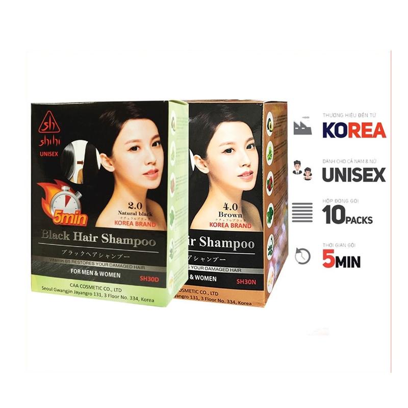 Product Introduction of Hộp 10 gói Dầu gội phủ bạċ đen mái tóc Shihi Black hair shampoo Hàn Quốc 300ml 19