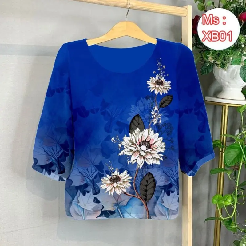 A2- Áo lụa trung niên tặng bà tặng mẹ, mặc ở nhà, đi làm đi chơi đều đẹp Nữ Top Kem Women 3