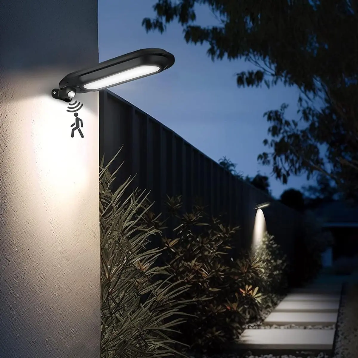 Solar Powered Outdoor Light, Waterproof Motion Sensor Solar Light, 4 Modes Security Flood Light, Rotatable Solar Light for Fence Patio Deck Garage Garden Yard