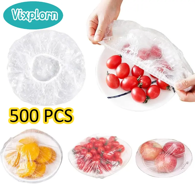 Vixplorn 500 PCS Plastik Penutup Makanan Dan Penutup Kepala Rambut Mandi Shower/ Plastik Pelindung Makanan Penutup Makanan / Plastik Karet