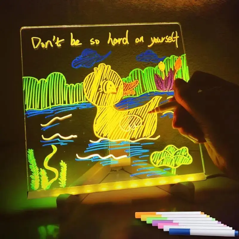Acrylic Message Board Light with 7 Colors Pen, Erasable Drawing Board Light, LED Message Board, Suitable for Home, Office, School, Return to School Gifts 0