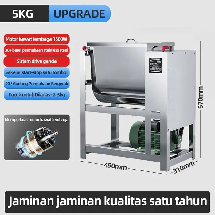 Phlinice  Mixer Adonan Multifungsi Mixer Komersial 5 10 15 25Kg Kapasitas Besar Mixer Adonan Komersial Otomatis Penuh Mixer Adonan Daya Tinggi Pengaduk stainless  steel - 5kg
