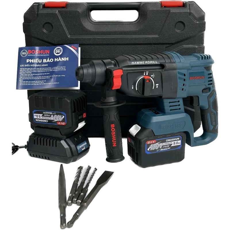 Máy Khoan đục Bê tông dùng pin BOSHUN BSG2802H 3 chức năng - Pin 15 CELL - Động cơ từ - Máy Khoan Có Búa