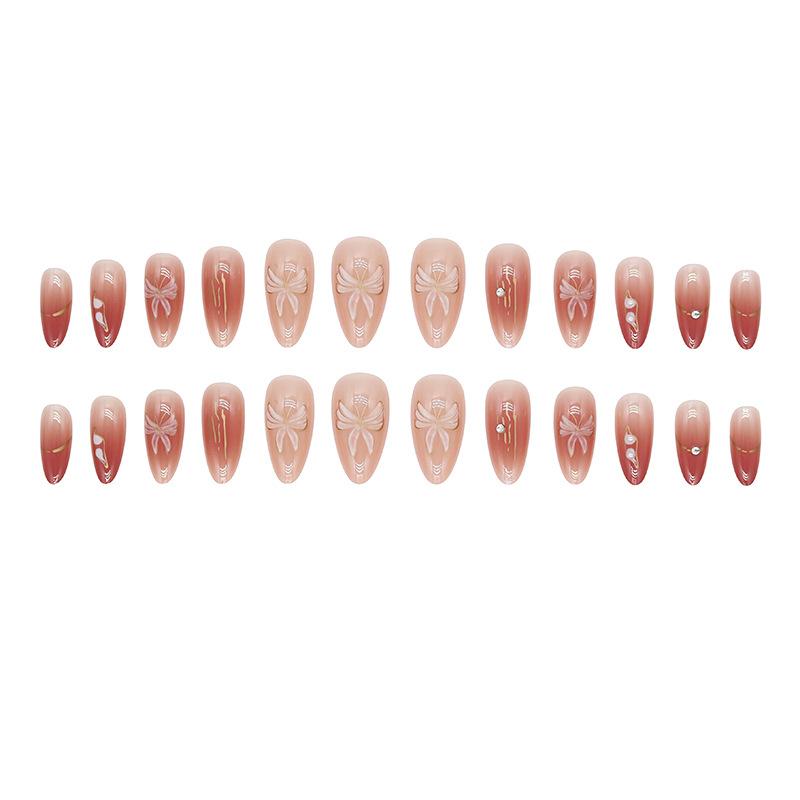 Product Introduction of Almond-Shaped Blush Gradient Butterfly Nail Art Sparkling 24-Piece Ballet Wearable Nails Gentle Whitening Detachable Fake Nails Women's Short Trendy Nail Design Simple Versatile Whitening Fake Nails Hand Nail Art Nail Tips Nail Decoration Nail Set 33