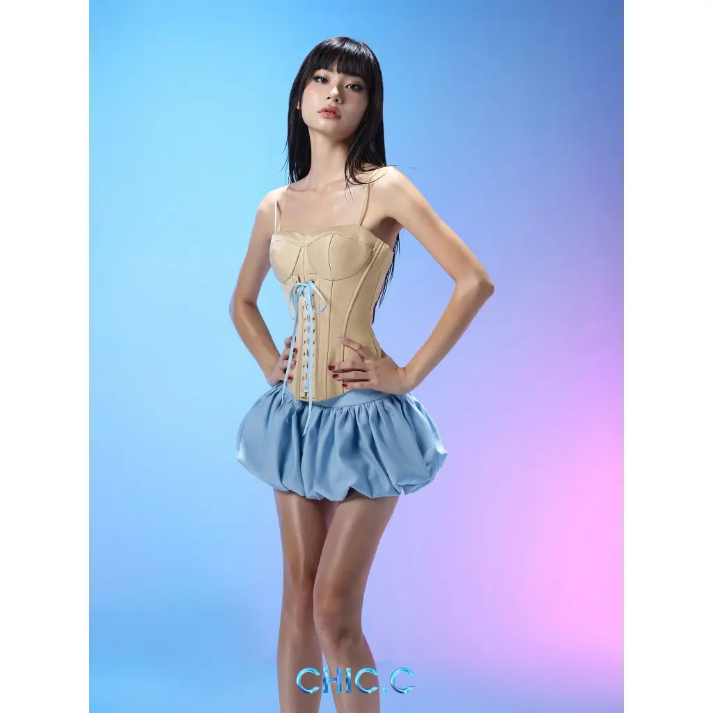 [CHIC.C] Set Áo Corset 2 dây ôm trọn vòng eo phối Chân váy bí bồng bềnh cuốn hút - Kie SET