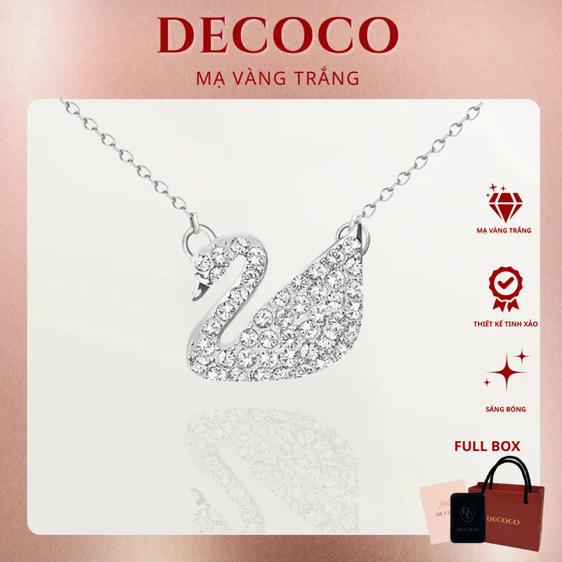 MẠ VÀNG TRẮNG - Dây chuyền, vòng cổ thiên nga đính đá SWAN De Coco mạ vàng trắng, chất liệu Titan không đen gỉ, phong cách thanh lịch 0