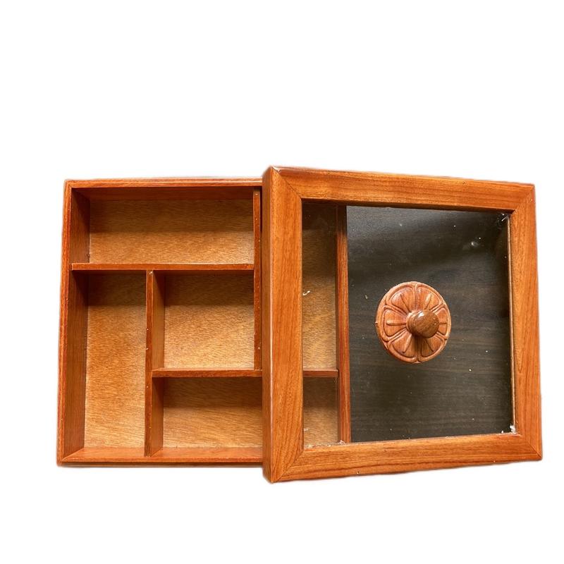 Khay Mứt Tết Hình Vuông Mặt Kính 27cm x 10cm Gỗ Hương Sang Trọng Chống Bụi