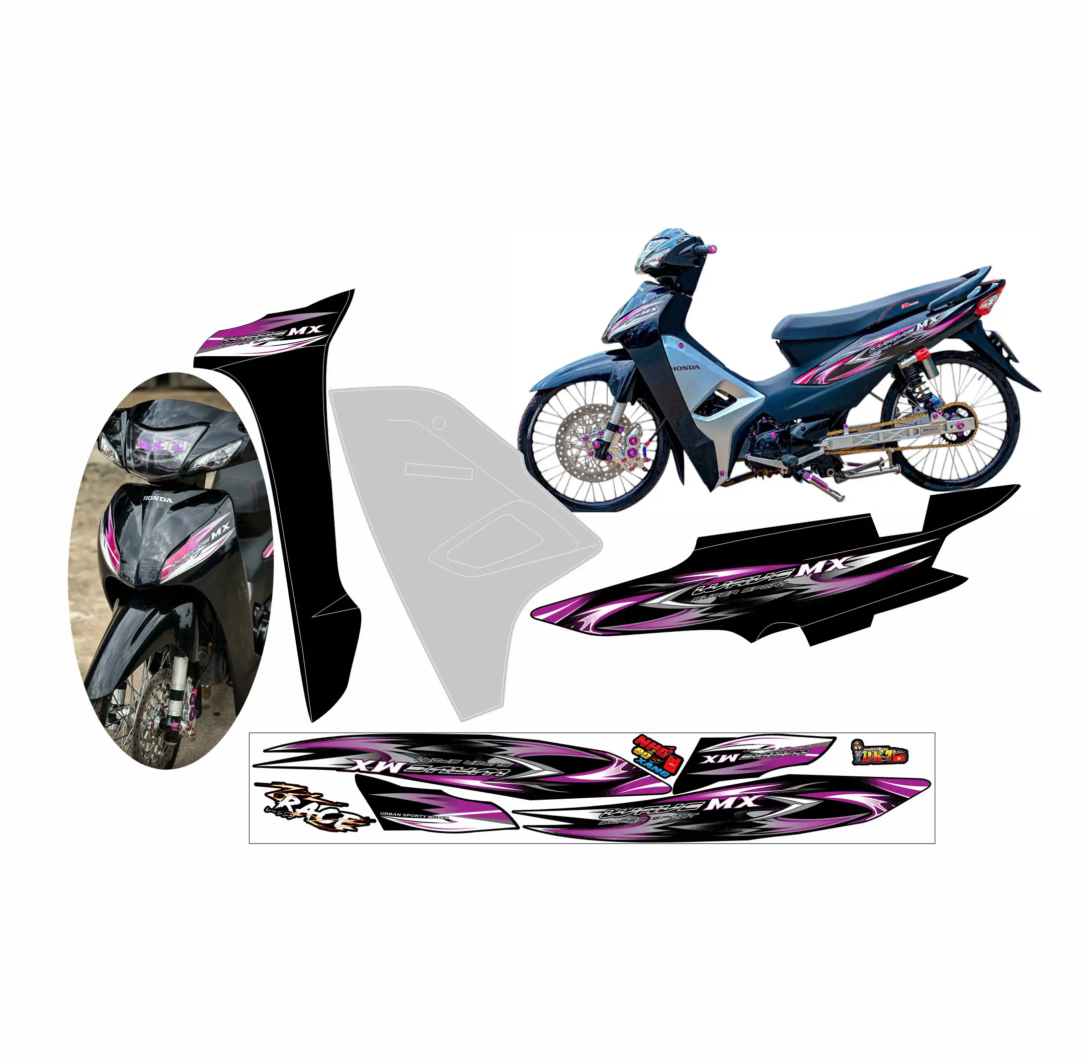 mẫu TEM WAVE MX - dán xe wave 50 - 100 - 110 - chất liệu decal 3 lớp chống phai màu
