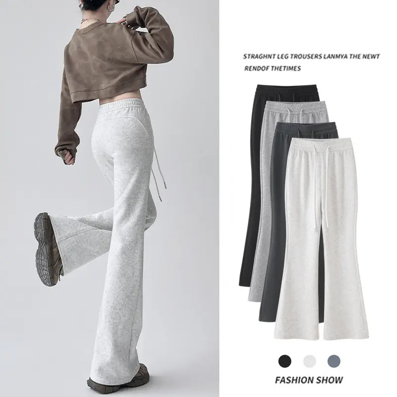 SS24 Casual Sports Style High Waist Elastic Waistband Pants Casual Flared Sweatpants