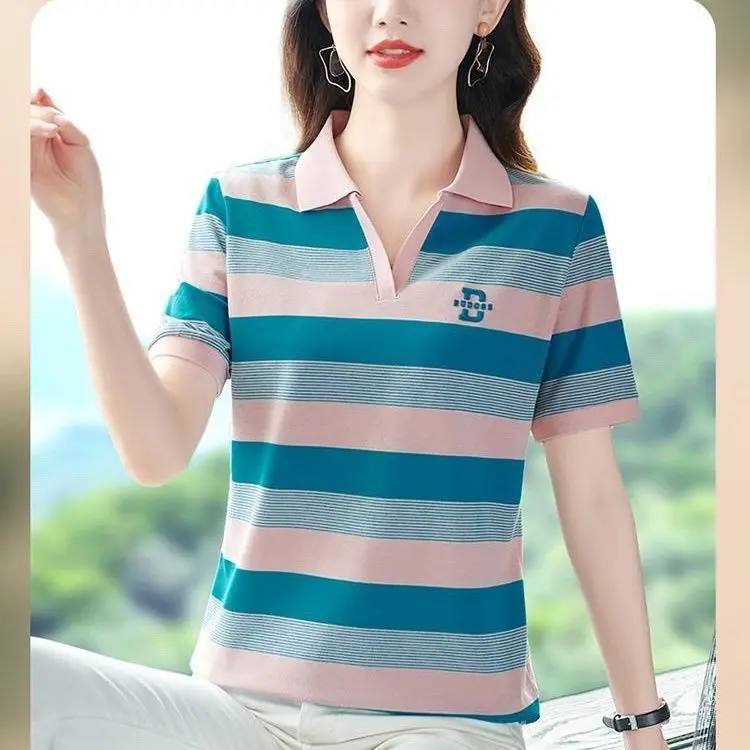 Áo Thun Ngắn Tay Có Ve Áo, Dành Cho Phụ Nữ Trung Niên, Hàng Mới Về Mùa Hè, Thoáng Khí, Áo Ngoại Cỡ Cho Mẹ Trung Niên, Áo Polo Cao Cấp, Dành Cho Phụ Nữ Women Top 4