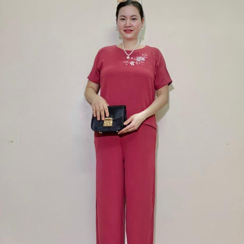 Đồ Bộ Trung Niên, Bộ Tay Cộc Áo thêu Hoa Mai Quần Dài thêu hoa Nữ Women 2