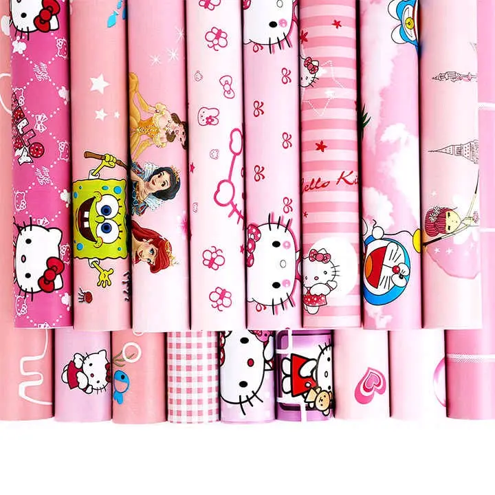 Wallpaper Stiker Dinding Karakter Kartun 45 Cm X 10 Meter Kuromi Hello Kitty Frozen Tayo Stitch Keropi Doraemon Antariksa Cars Awan Kertas PVC Stiker kamar tidur unicorn