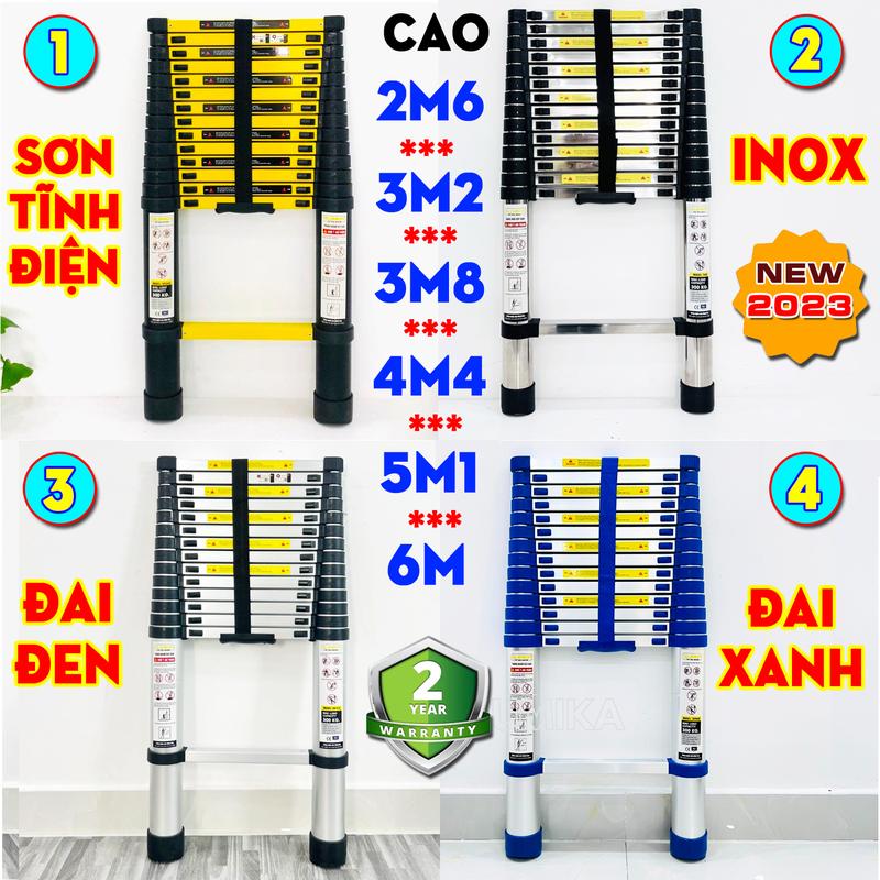 4 Mẫu thang nhôm và inox rút đơn xếp gọn chính hãng SUMIKA cao từ 3.2m đến 6m SK260 SK320 SKS320 SK380 SKS380 SK440 SKS440 SK510 SKS510 tải trọng 300KG bảo hành 2 năm,thang đa năng thang thợ điện thang điện lạnh