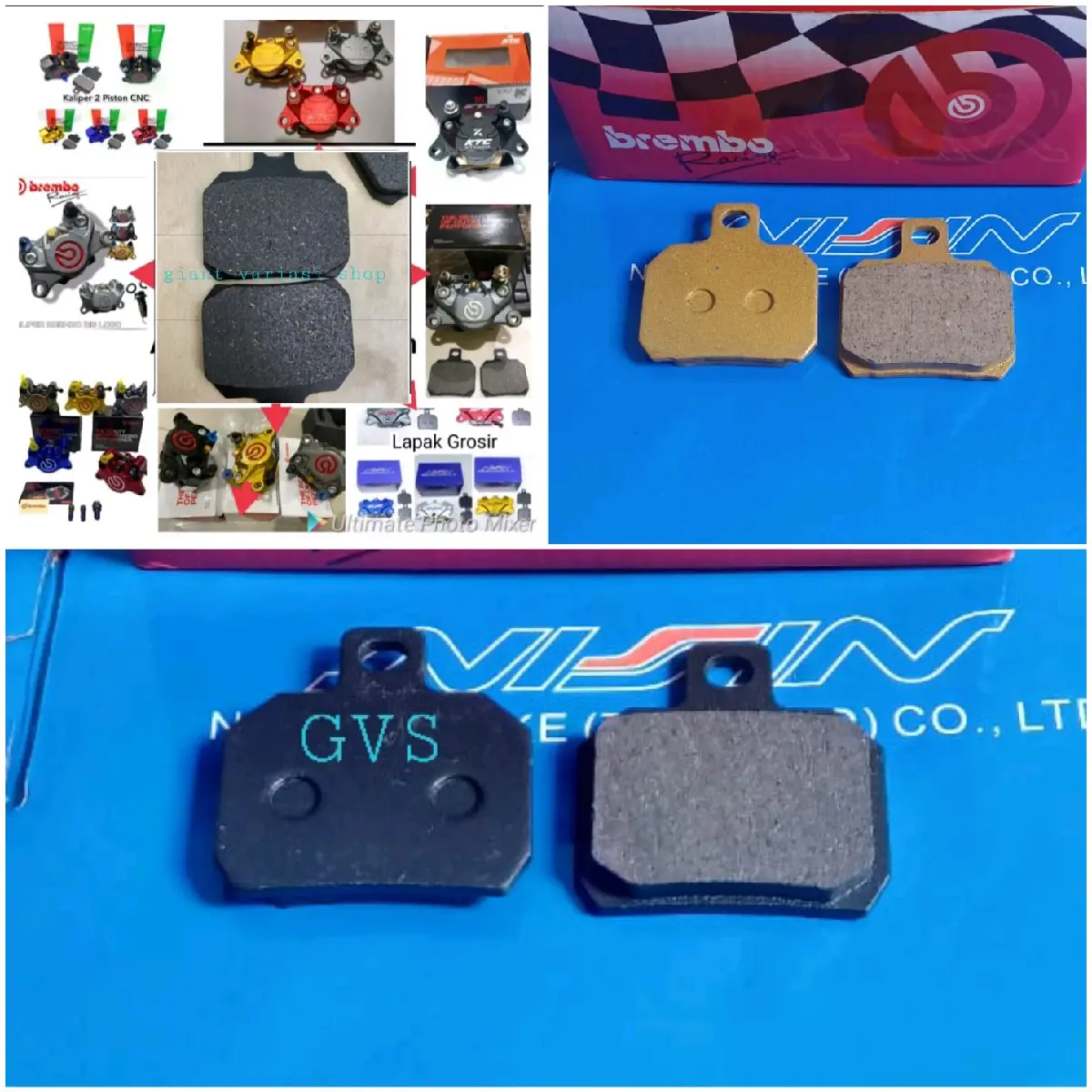 kampas rem kaliper 2 piston universal brembo nissin ktc rcb dll gold hitam