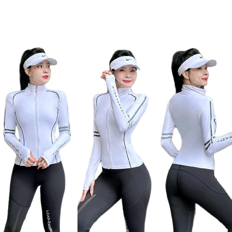 Áo Khoác Thể Thao Nữ viền tay in chất vải Poly 2DA Top Sport Chống Nắng - Tay Sỏ Ngón - Tập Yoga gym chạy bộ
