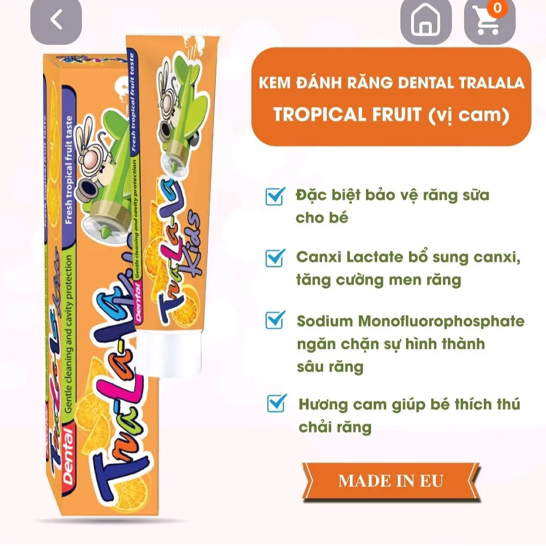 Kem đánh răng DENTAL Tralala trẻ em vị cam