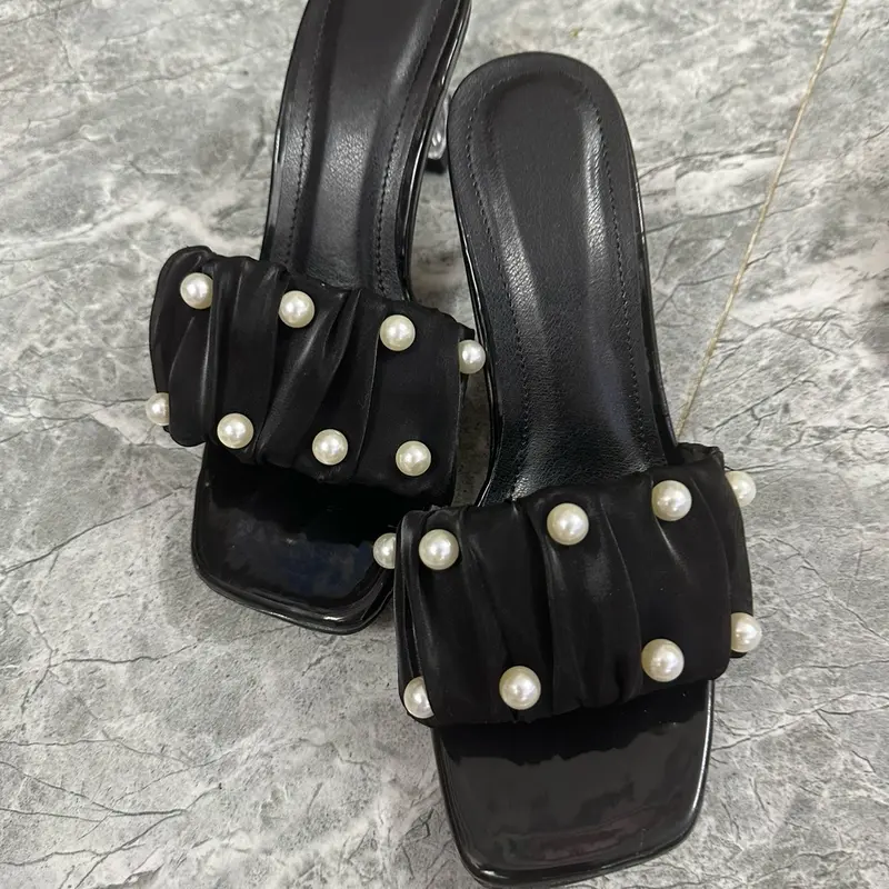 MÃ 62  dép nữ nhún bèo đính ngọc gót 7cm DéP Shoes GiàY Sandal 5