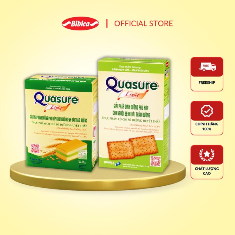Combo Mix 2 Hộp Bánh Quasure Light Bibica dành cho người ăn kiêng và tiểu đường - Quasure Bông Lan Cốm 126g/ Quasure Quy 140g 0