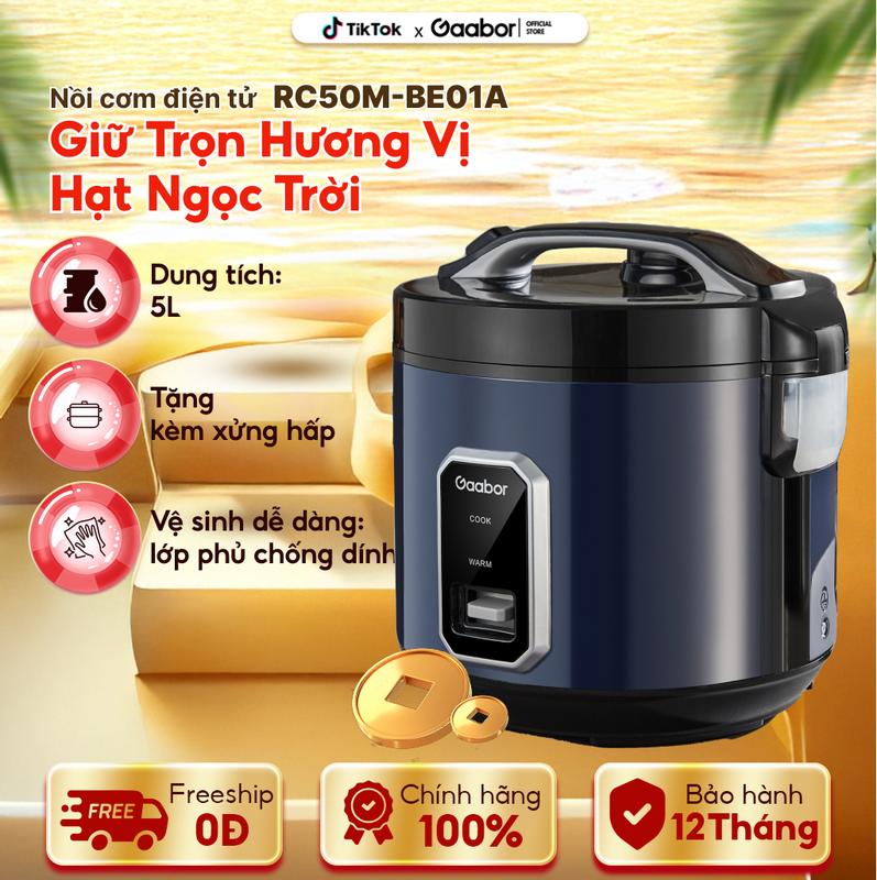 Mega sale | Nồi cơm điện nắp gài Gaabor RC50M-BE01A dung tích 5 lít lòng nồi 2.2 lít dùng cho 5 người công suất 700W phù hợp cho gia đình 2 đến 6 người ăn 1 lần kèm khay hấp Nấu Cơm Cooker Nấu Ăn nồi cơm mini nồi  cơm  điện