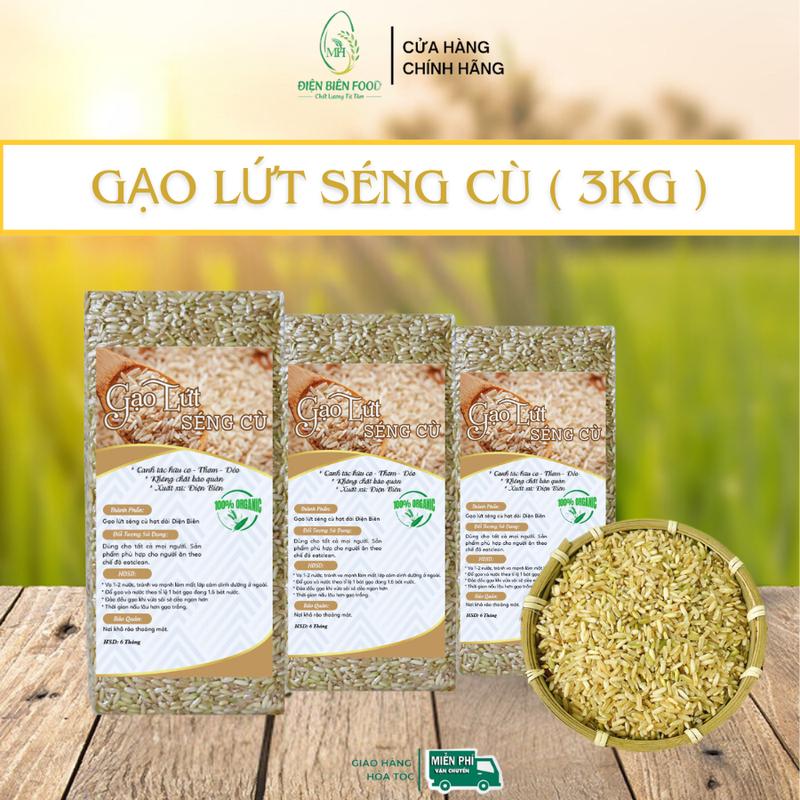 gạo lứt séng cù dài điện biên combo 3kg 3 túi 1kg hút chân không
