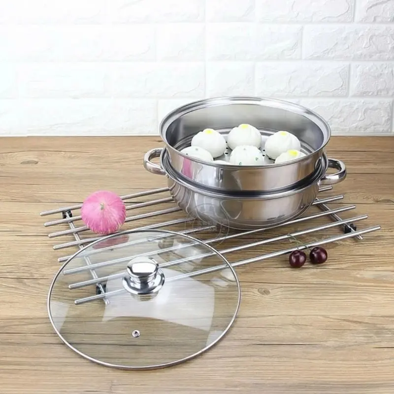 Nồi xửng hấp inox 28cm - nồi hấp đa năng 2 tầng cao cấp nắp kính 3