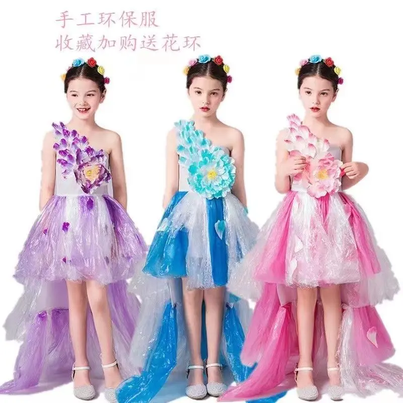 Quần Áo Trình Diễn Thời Trang, Thủ Công Cho Trẻ Em, Bảo Vệ Môi Trường, Quần Áo Mẫu Giáo, Quần Áo Catwalk Cho Bé Gái, Váy Túi Nhựa
