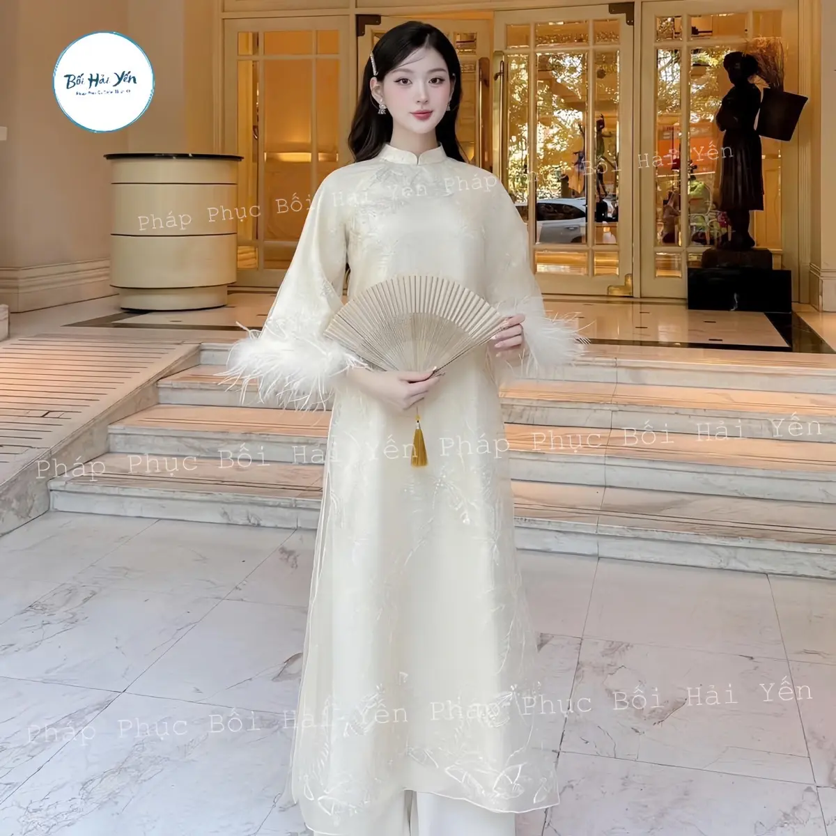 Áo Dài Mỹ Nhân Tơ Thêu Lông Vũ Thiết Kế Loại 1 Sang Chảnh Nữ Women
