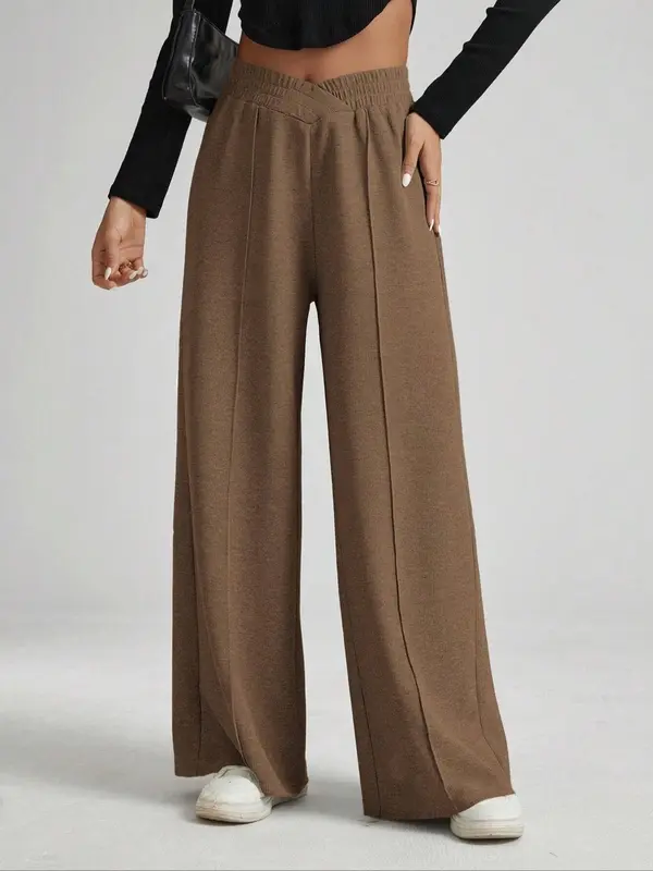 Women's Solid High Waist Wide Leg Sweatpants, Casual Minimalist Comfy Elastic Waist Trousers for Daily Wear, Trousers for Women, Fashion Ladies Bottoms for All Seasons, Wideleg Baggy Pants, Wide Legged Pants, Womenswear, Casual Basic Trousers 2