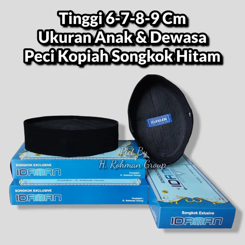 Peci Hitam IDAMAN Tinggi 6-7-8-9 Cm Ukuran Anak & Dewasa Songkok Hitam Nasional Peci Nasional Polos Kopiah Muslim Pria Nyaman Motif polos Standar Indonesia Putih 3