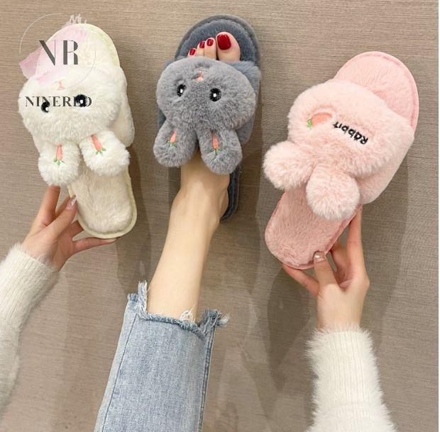 Dép Lông Đi Trong Nhà Thỏ Cà Rốt Dễ Thương Đế Chống Trơn Cao Cấp - D96