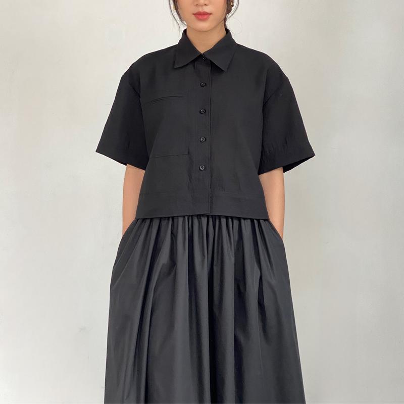 Áo Sơ Mi Nữ Dáng Ngắn Classic Có Túi Omai Studios