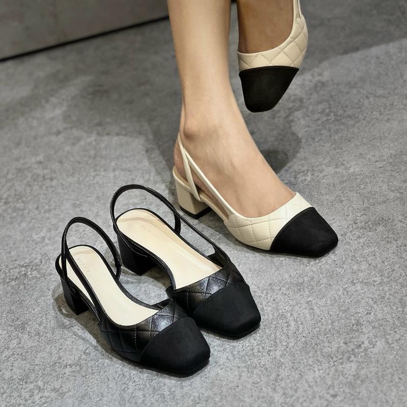 AL102 Sadal Min Mũi Vuông Phối Mũi Đen Quai Chần Ô Trám Gót Vuông Cao 5cm ALEX SARA Nữ Shoes GiàY