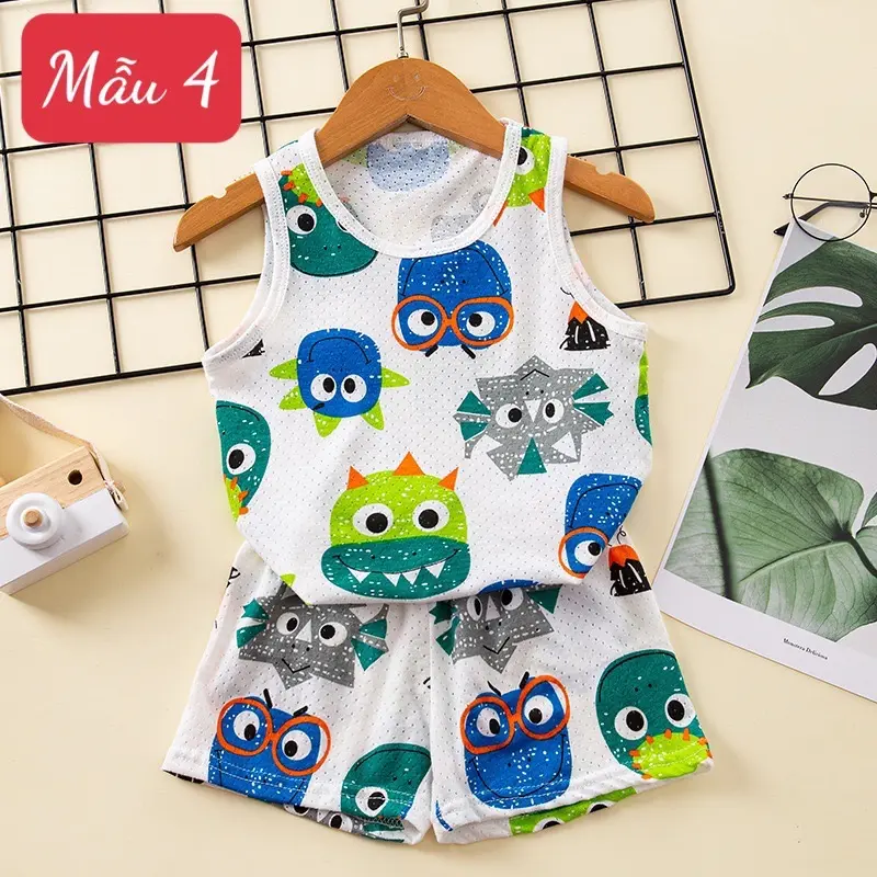 Set áo ba lỗ mùa hè cho các bé chất liệu cotton có lỗ thông thoáng 5
