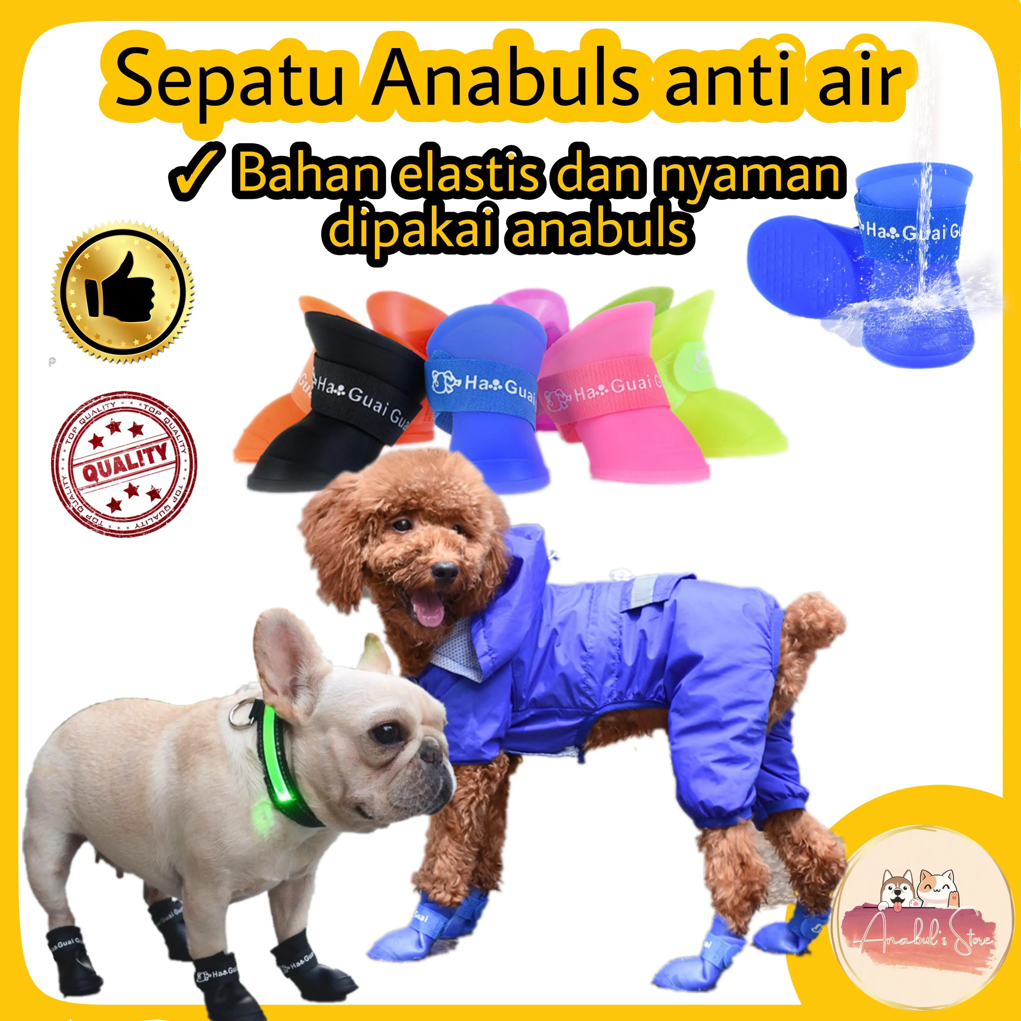 Sepatu Kucing Anjing Karet Silikon Elastis Anti Slip Tahan Air Tebal Nyaman Dipakai Anabul