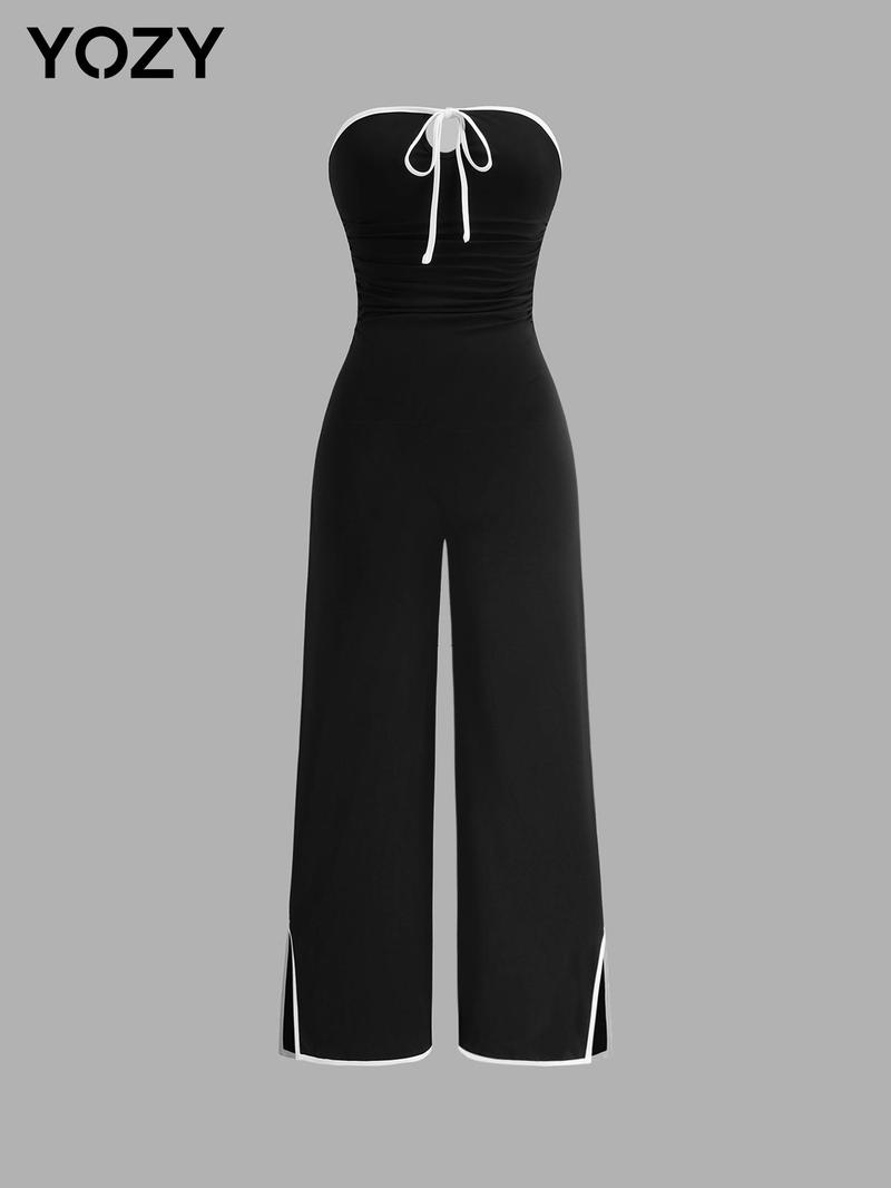 Product Introduction of YOZY Women's Contrast Binding Tube Jumpsuit, Casual Comfy Jumpsuit for Daily Wear, Clothing, Ladies Clothes for All Seasons 1