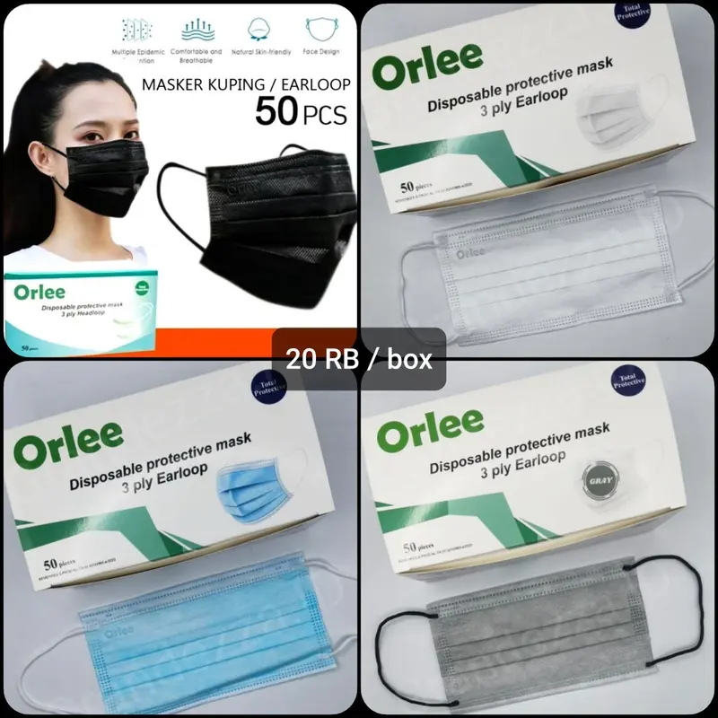Masker Orlee Earloop Hitam Putih Abu Abu Biru Masker 3ply 0