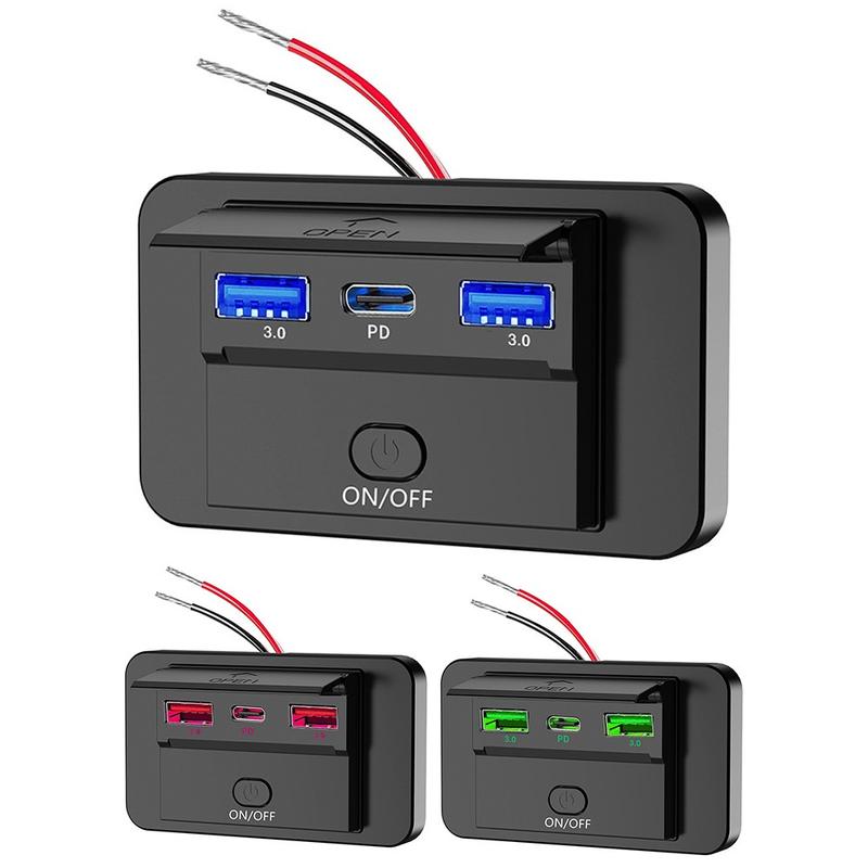 Product Introduction of Ổ cắm sạc trên ô tô USB, 1pc, Kích thước bảng điều khiển sạc nhanh 77,5 * 45 * 9mm, Bộ sạc nhanh kép QC3.0 PD 3.0, Thích hợp cho các loại xe 12V-24V, Điện tử máy tính bảng di động 0