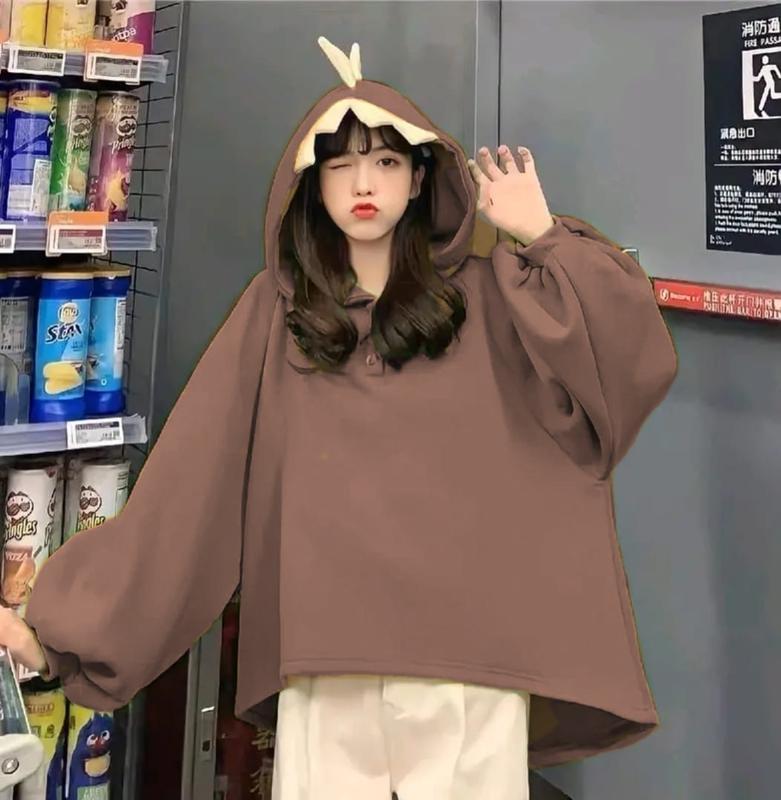Dinos Sweater Hoodie Wanita Oversize - Sweater Wanita Korean Style Terbaru Polos 4