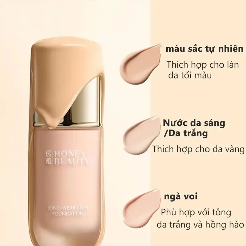 [Tặng Kem Lót Mini+Bông Mút] Kem Nền Honey Beauty Dạng Lỏng Kiểm Soát Dầu Lâu Trôi Chống Thấm Nước, Mỏng Nhẹ 5