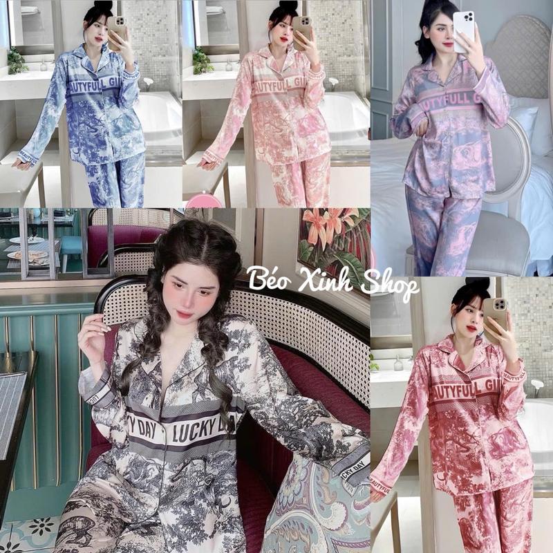 Đồ Bộ Thiết Kế Vải Lụa Gấm Xước Pijama Bigsize In 5D Cao Cấp 50-100kg Nữ Women Quần Ngủ