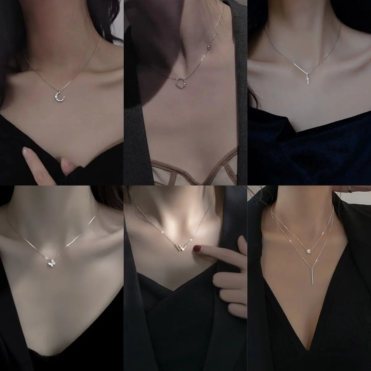 Lucent_2025 Necklace for Women, Ins Niche Design, High-end Crescent Light Luxury Clavicle Chain, Bowknot Choker, Student Best Friend Pendant
