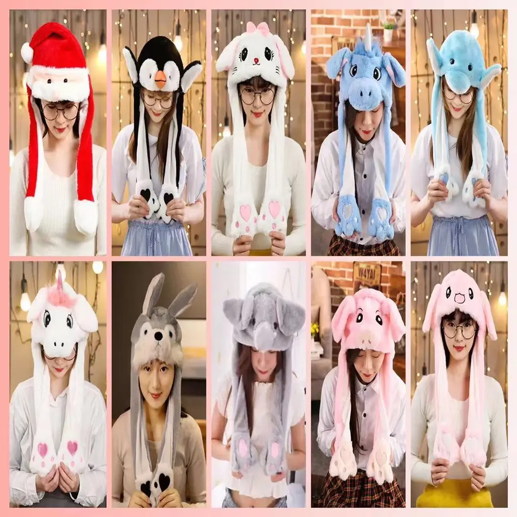 [SG]Tik Tok Rabbit Hat Moving Ears Cute Cartoon Hat Kawaii Hairband Funny Hat Birthday Gift Bunny Plush Cap Many Designs