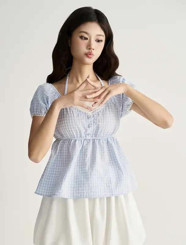 BLEUBIRD Áo nữ vải thô phối thun buộc dây Eugene Top 6