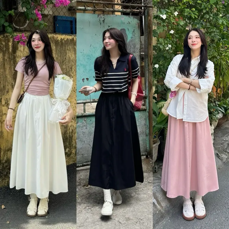 Chân váy dài xoè chất kaki siêu xinh tiểu thư phong cách douyin jinnie boutique