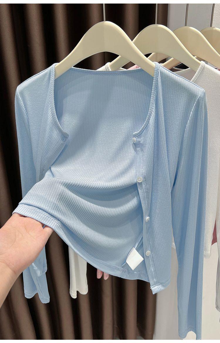 Product Introduction of Tiktok recommendation gray yarn cardigan, thin coat, sunscreen blouse, scarf, women's new office air conditioning shirt, suitable for summer, can be worn outside 14